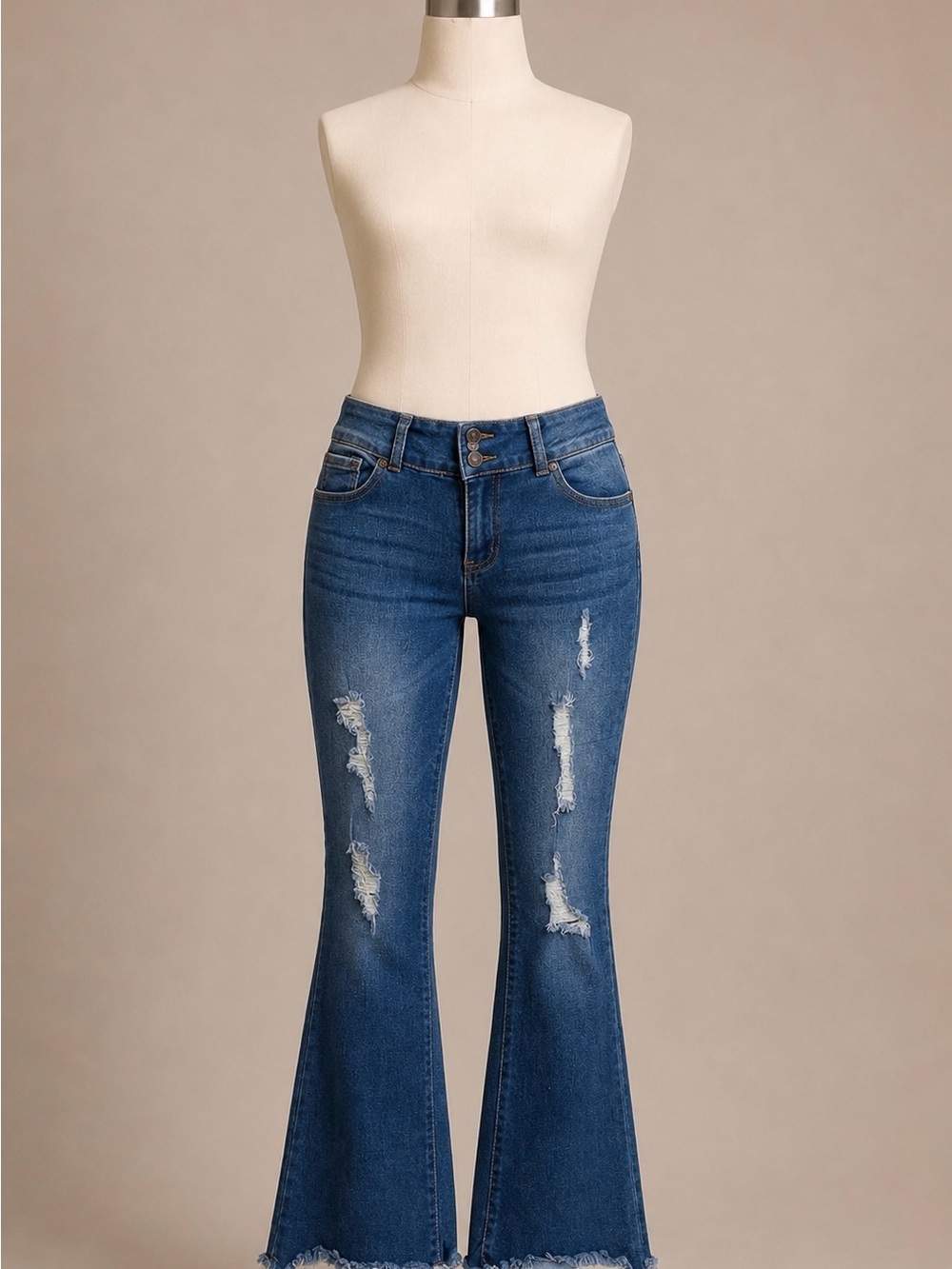 Celebrity Ace Jeans 11/30 Distressed Flare Raw Hem Triple Button Stretch